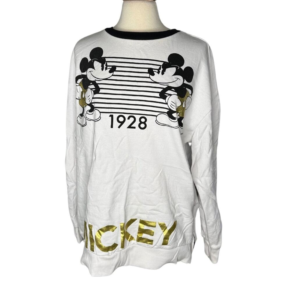 Disney Mickey Mouse 1938 Crewneck Pullover Black White Gold Casual Sweater